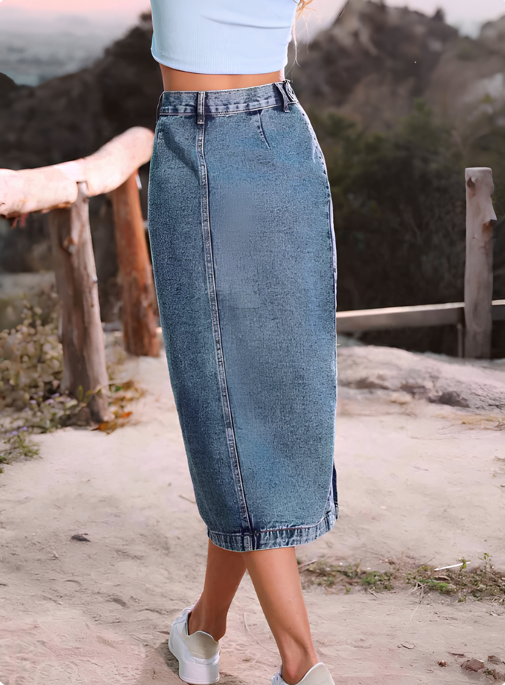 AUREVA | Button-Front Denim Midi Skirt