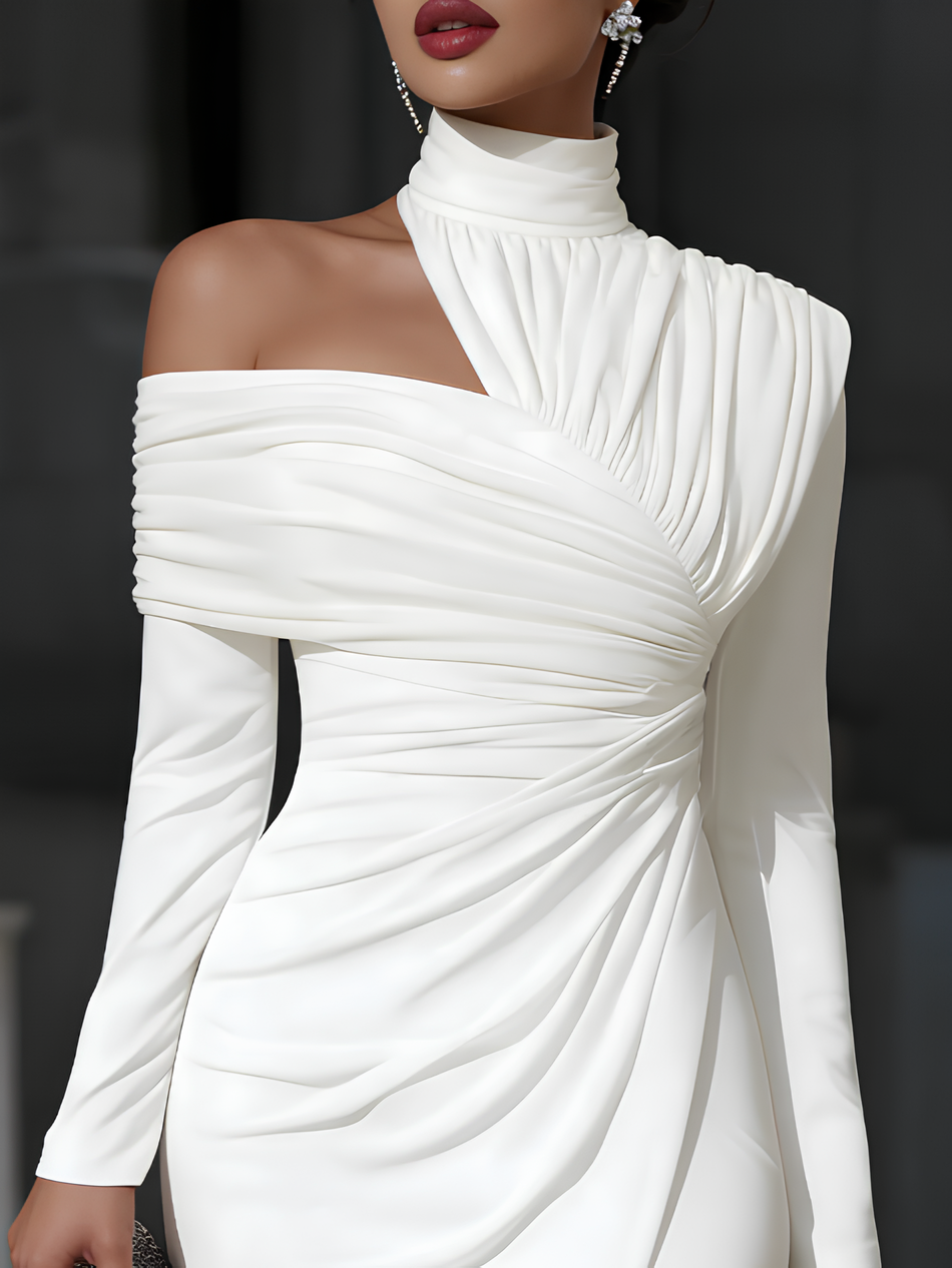 AUREVA | Midi One-Shoulder High Neck Dress