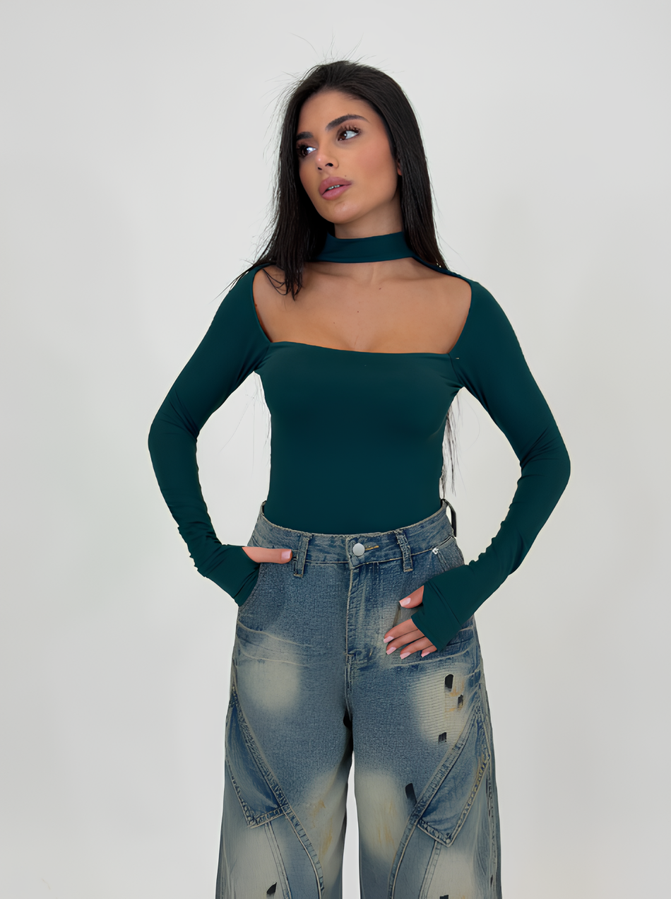 AUREVA | Cold-Shoulder Top With Choker Neck