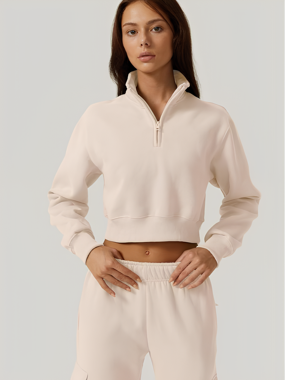 AUREVA | Elevated Zip-Neck Cropped Sweatshirt