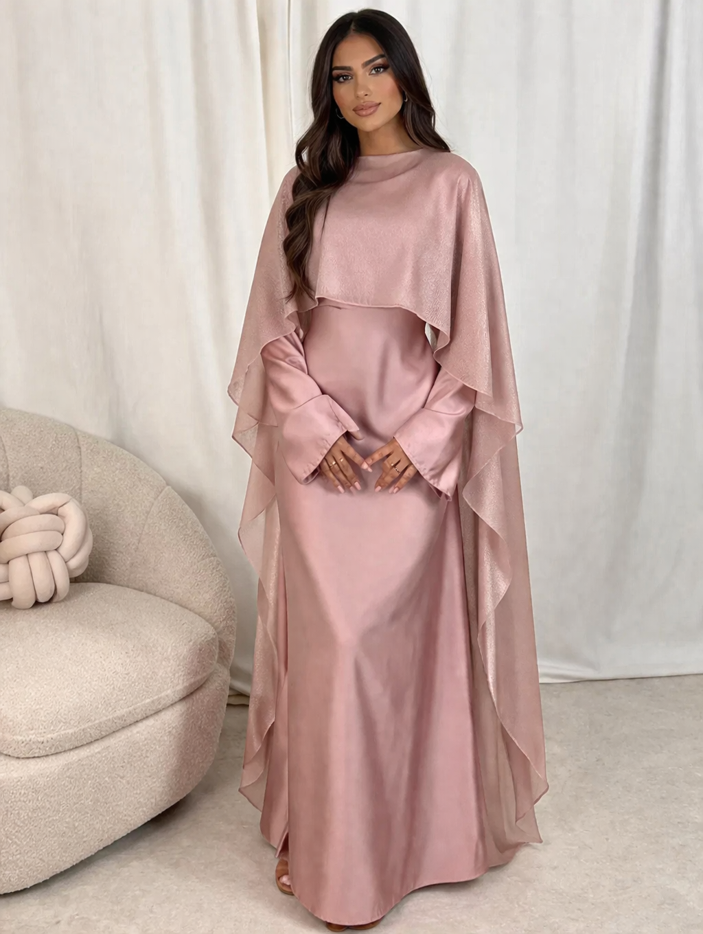 AUREVA | Black Flowing Cape Gown