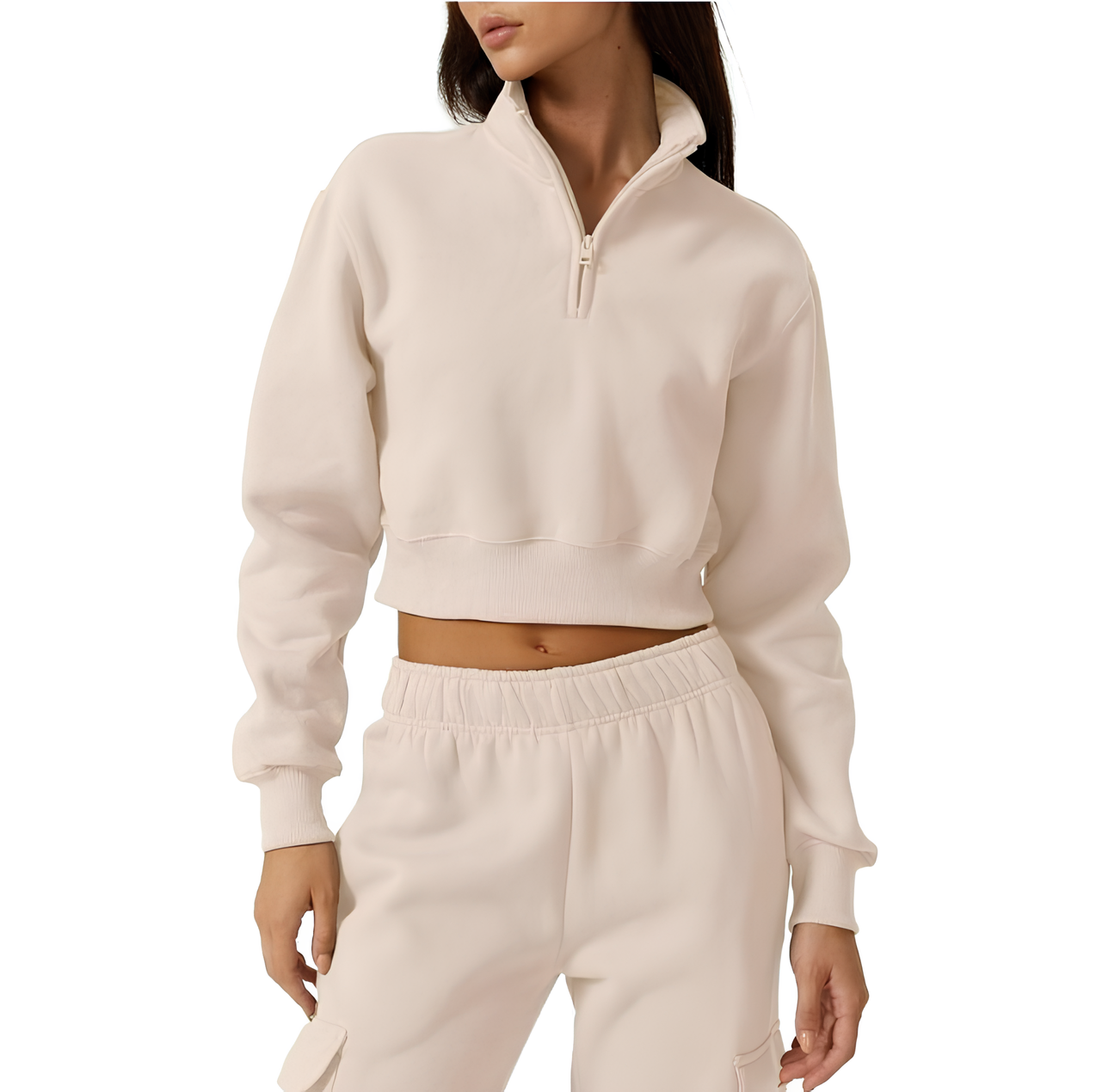 AUREVA | Elevated Zip-Neck Cropped Sweatshirt