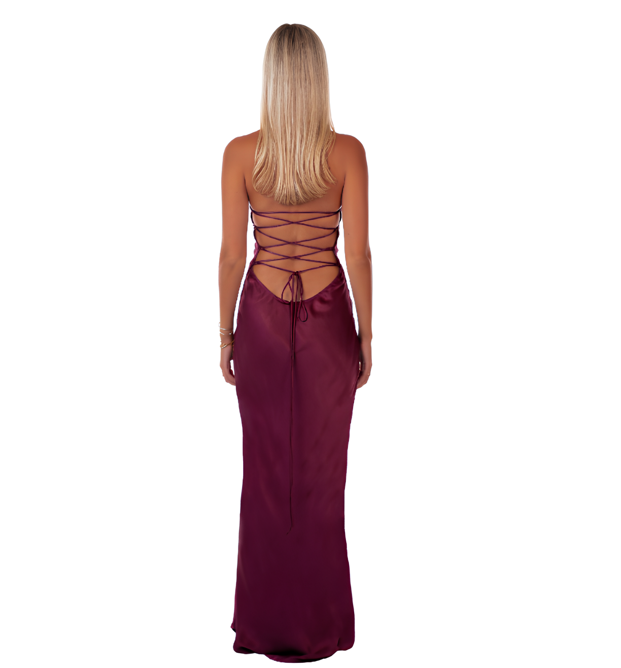 AUREVA | Long Satin Gown Jewel Details