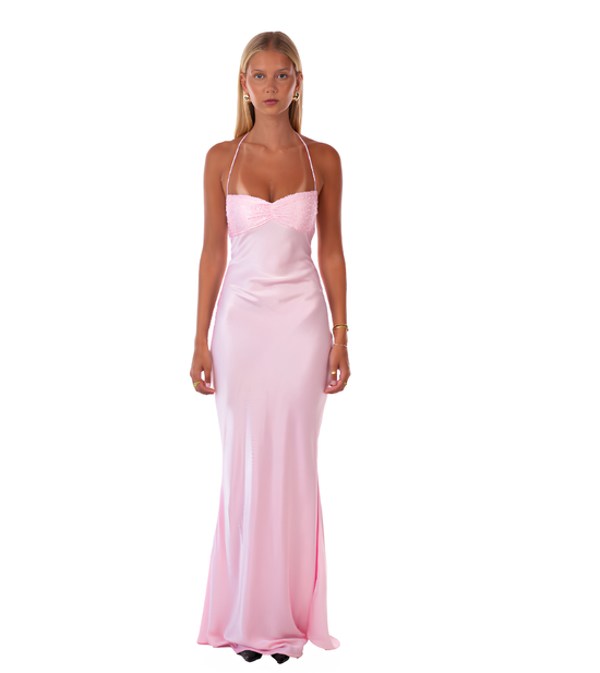 AUREVA | Long Satin Gown Jewel Details