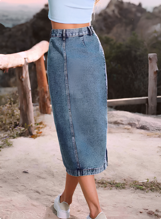 AUREVA | Button-Front Denim Midi Skirt