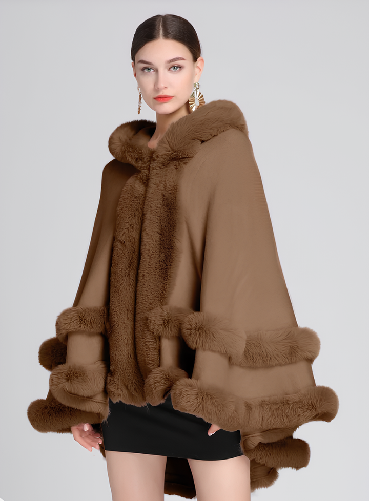 AUREVA | Hooded warm cape with fur trim