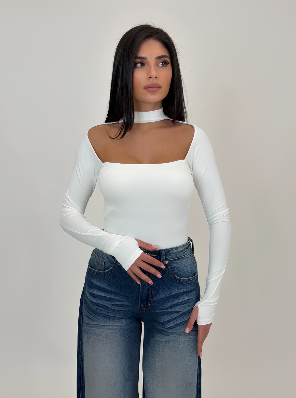 AUREVA | Cold-Shoulder Top With Choker Neck