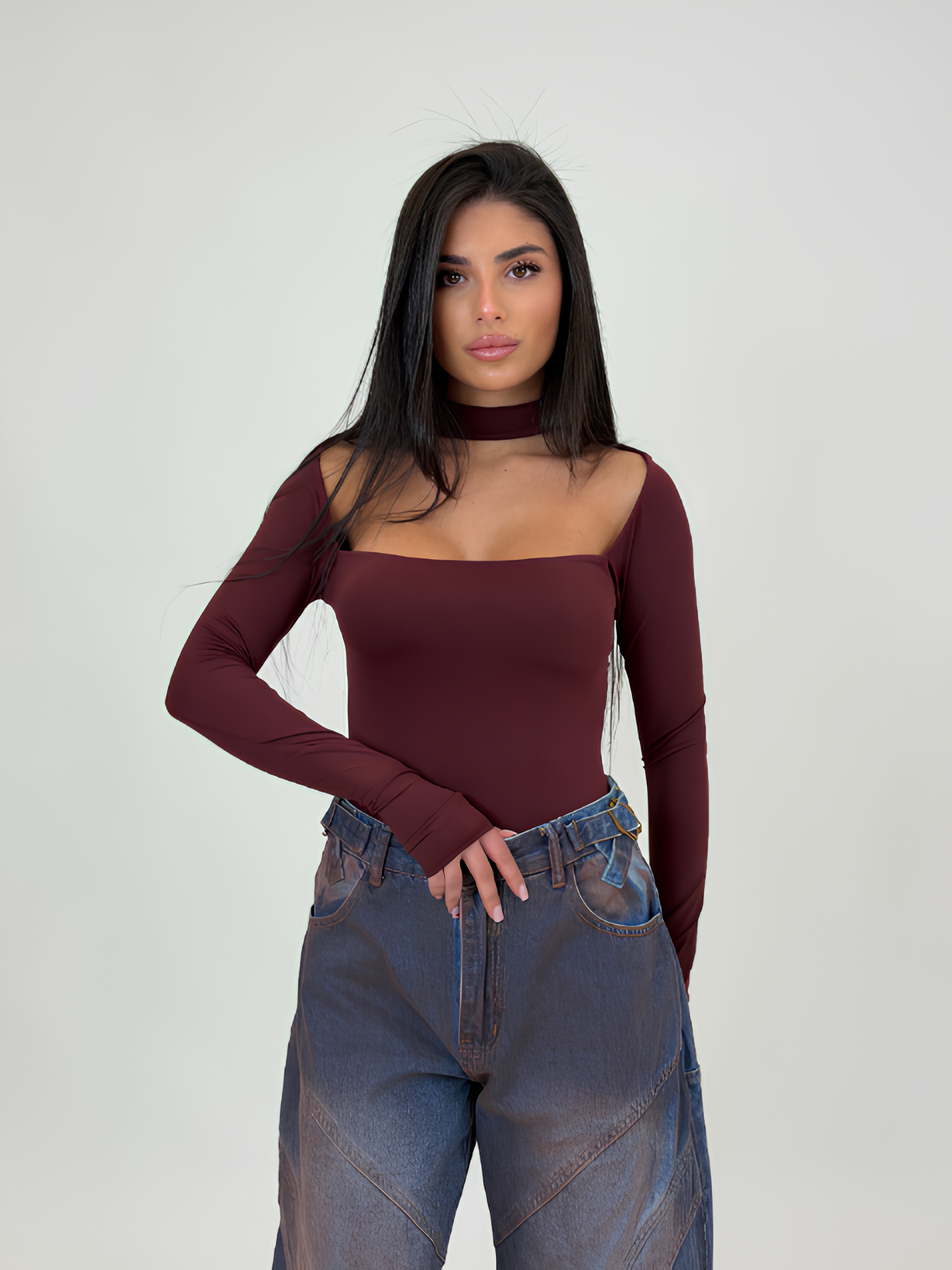 AUREVA | Cold-Shoulder Top With Choker Neck
