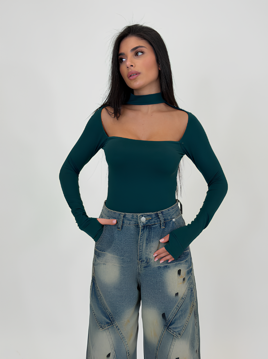 AUREVA | Cold-Shoulder Top With Choker Neck