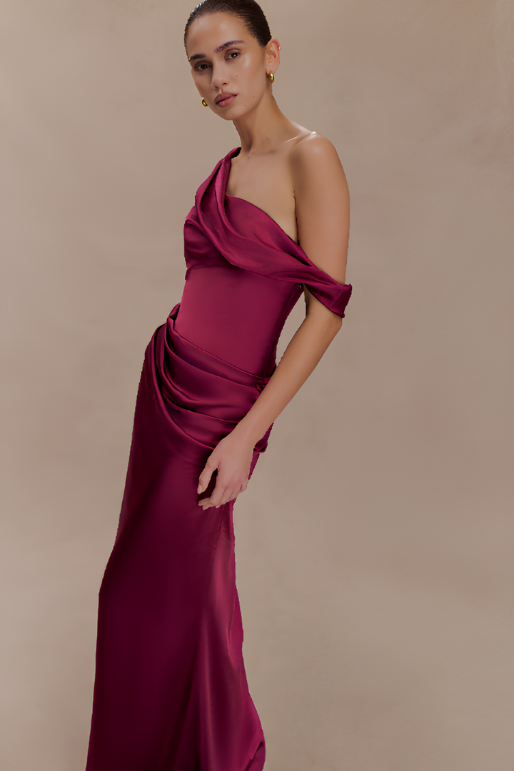 AUREVA | Asymetric Raspberry Satin Gown
