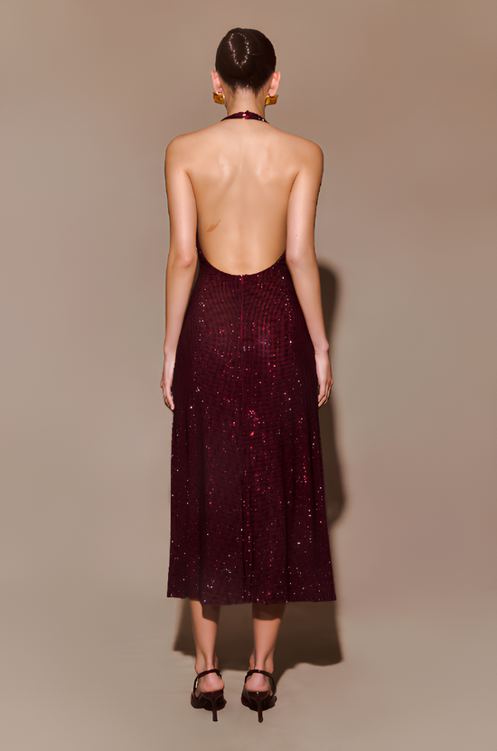 AUREVA | Burgundy Sequin Halter Dress