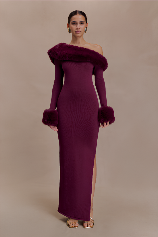 AUREVA | Elegant Maxi Dress With Faux Fur Details