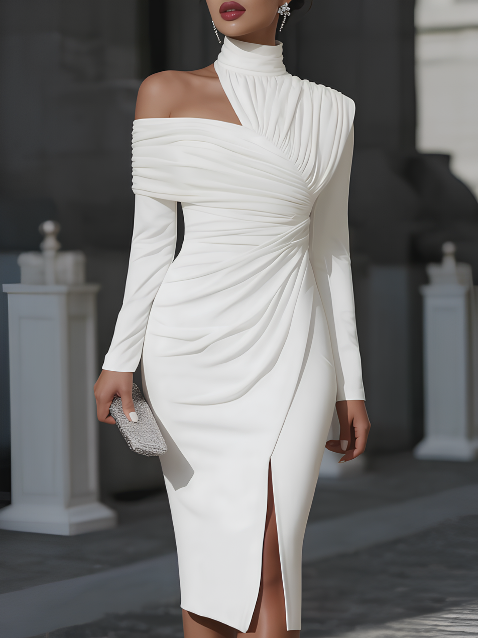 AUREVA | Midi One-Shoulder High Neck Dress