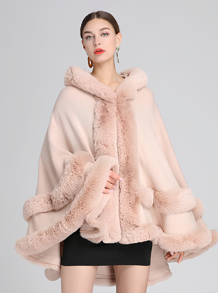 AUREVA | Hooded warm cape with fur trim