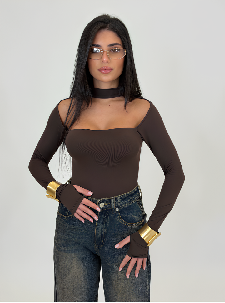 AUREVA | Cold-Shoulder Top With Choker Neck