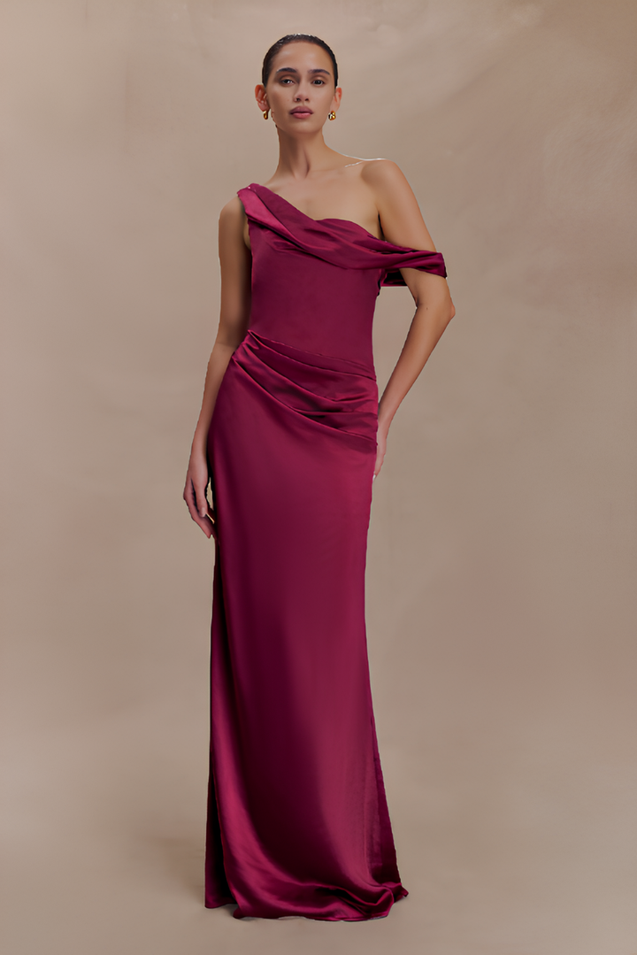 AUREVA | Asymetric Raspberry Satin Gown