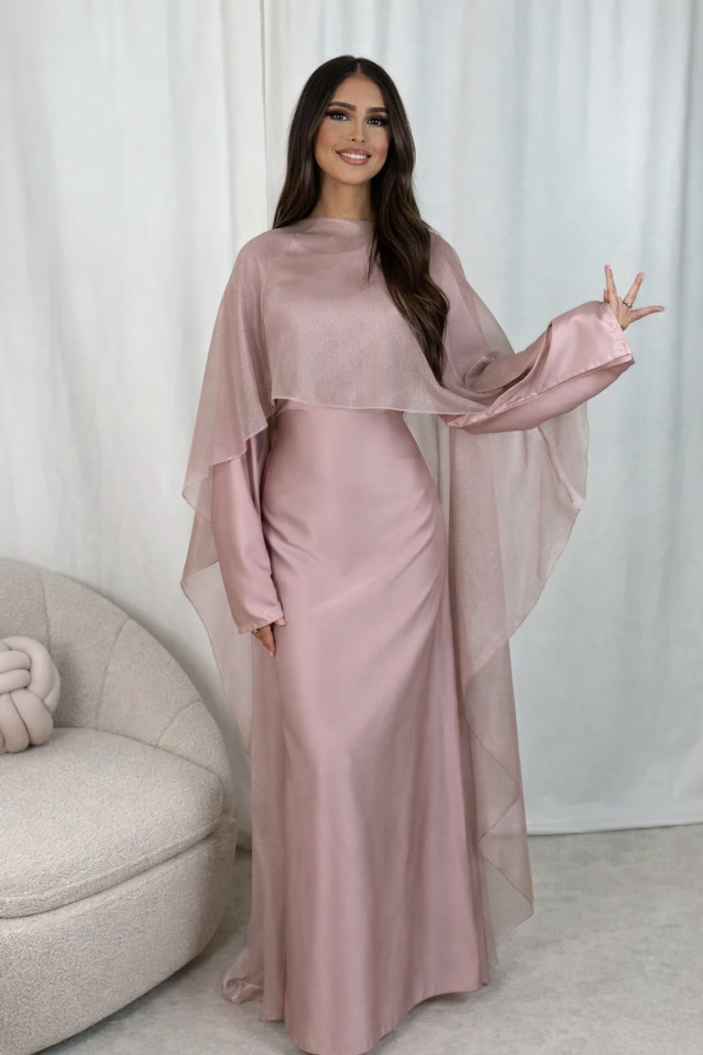 AUREVA | Black Flowing Cape Gown