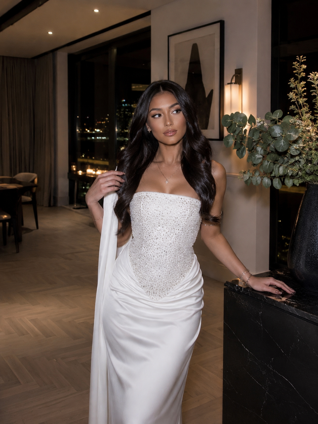 AUREVA │Celeste Embellished Satin Gown