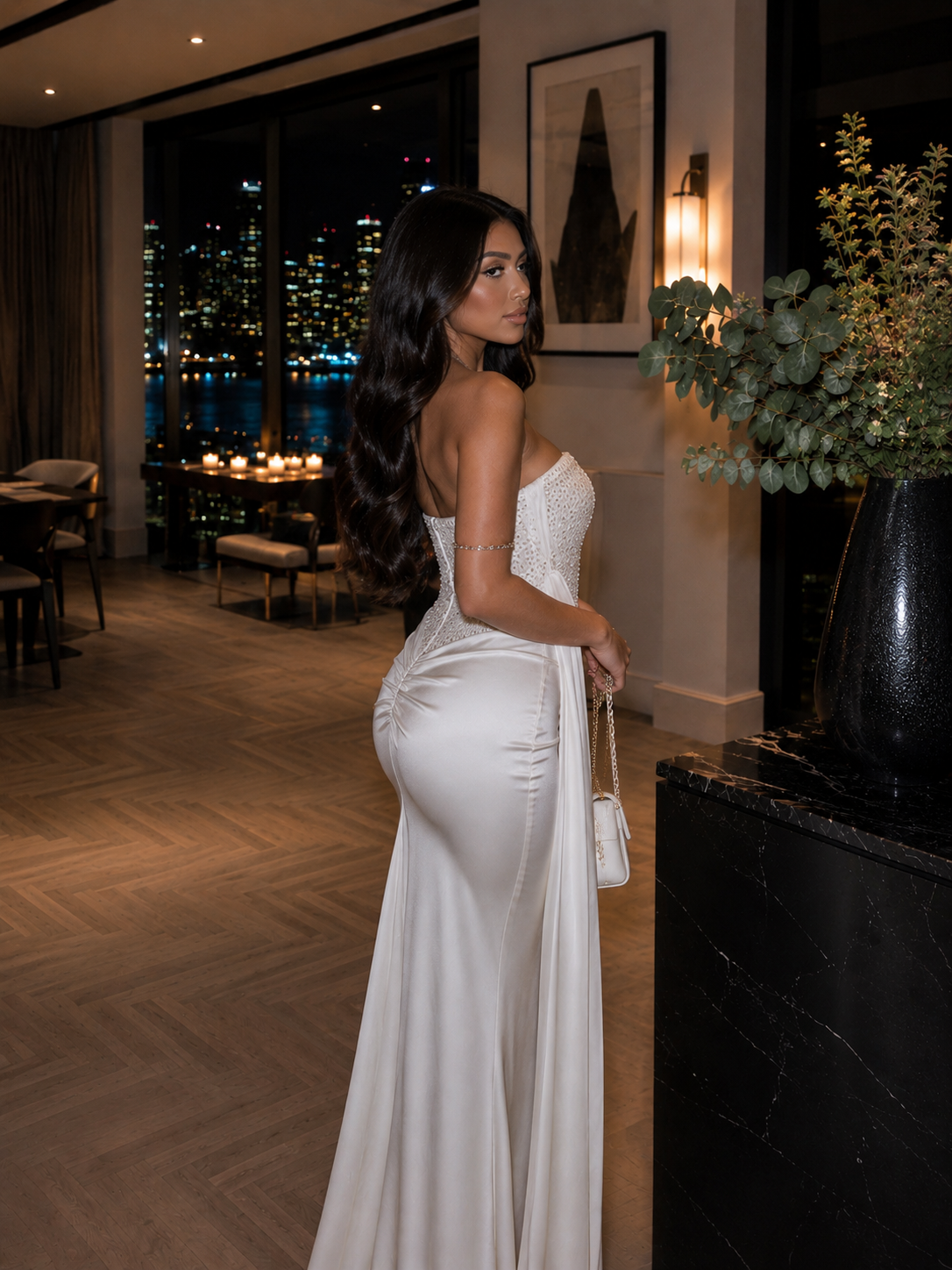 AUREVA │Celeste Embellished Satin Gown