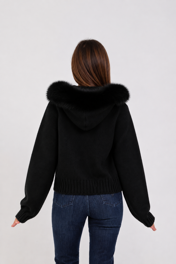 AUREVA | Luxe Fur-Trim Knit Hoodie